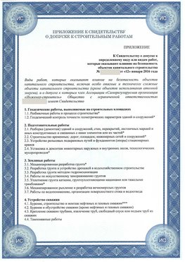 Приложение к свидетельству о допуске к строительным работам Елизово СРО в строительстве